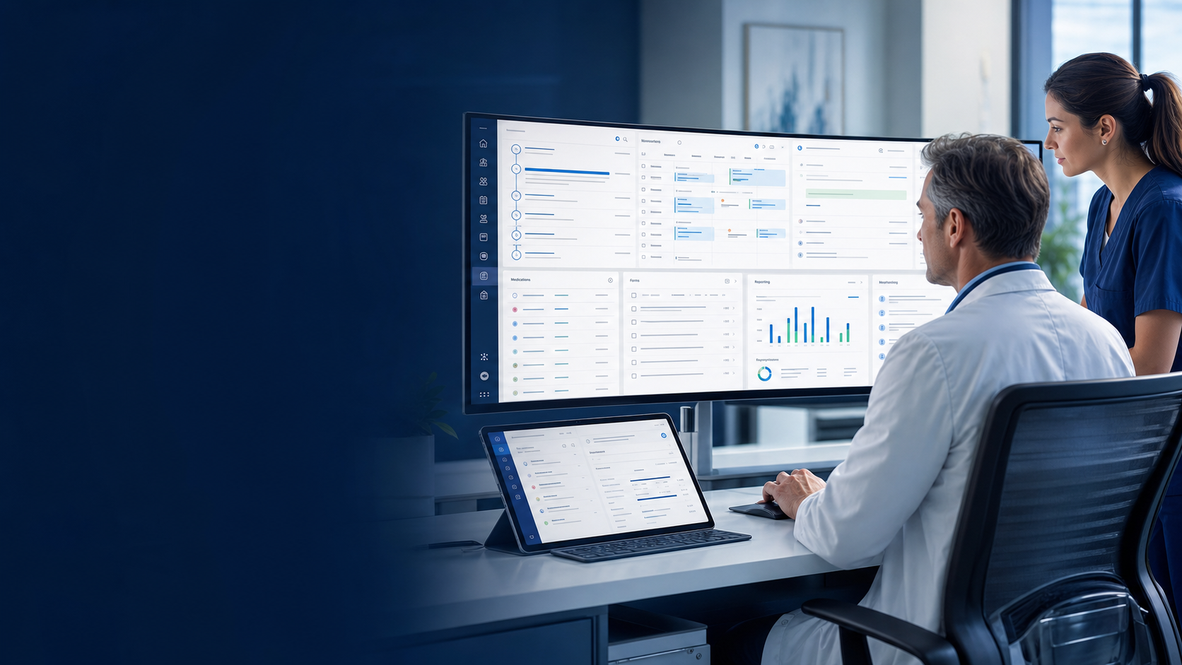 Physician and clinical coordinator working in the SecureMates EHR workspace